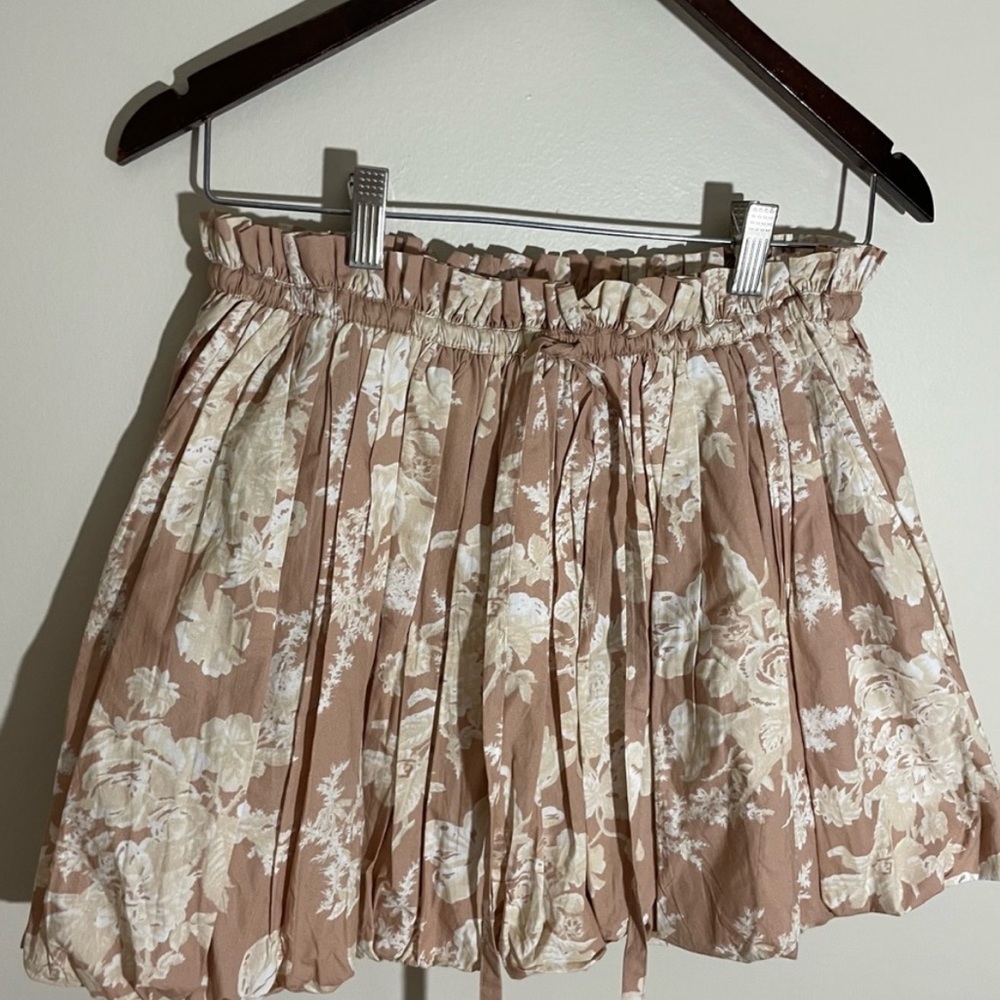 LoveShackFancy Cream Floral Mini Skirt (Dusty Pink Base) - Picture 7 of 8